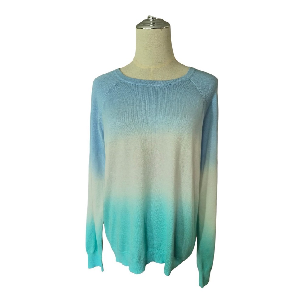 J Society New York Sweater M Blue Aqua Ombre 100% Cotton Coastal Pullover